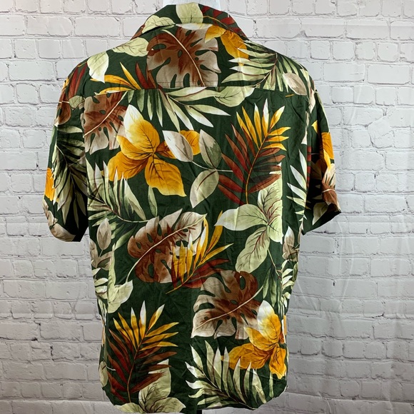 VINTAGE Hawaiian Shirt Button-down Green with Palm Leaves - Picture 7 of 12